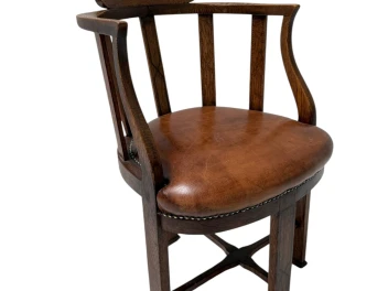 Art Deco Captain"s Chair or Armchair with Leather Seat, 1930s